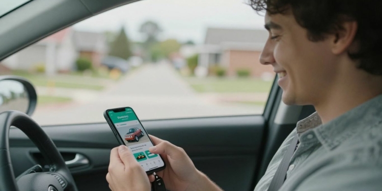 Delivery driver with keys and phone.