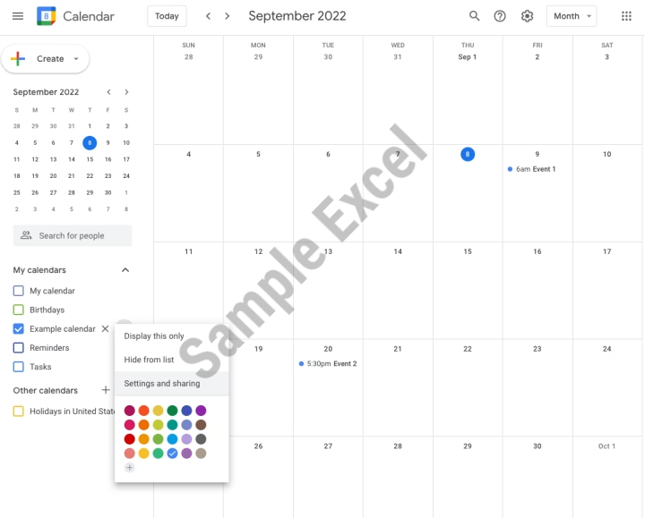 Export Calendar to Excel