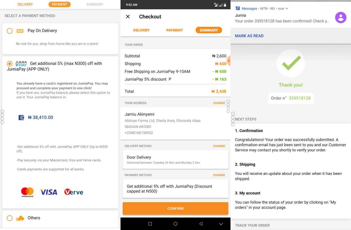 Jumia Order Screens