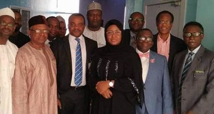Aisha Buhari, team of doctors and presidential delegates at the hospital where Yusuf Buhari is being treated