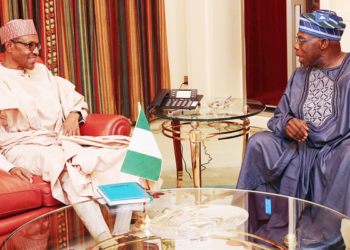 Former President Olusegun Obasanjo in a meeting with President Muhammadu Buhari