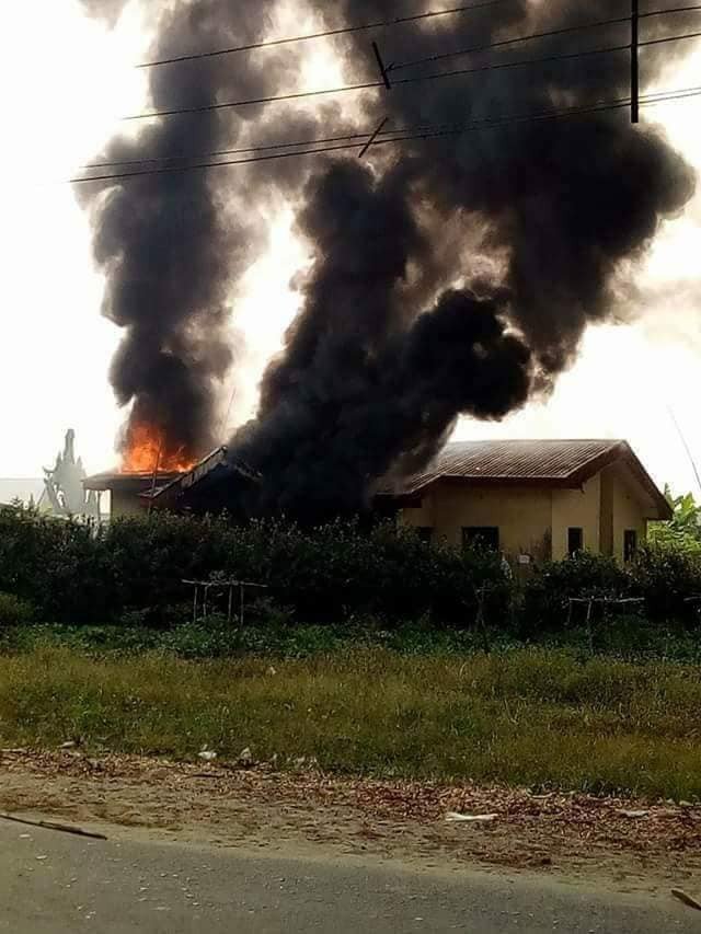 Photos: INEC office in Ughelli, Delta state set on fire