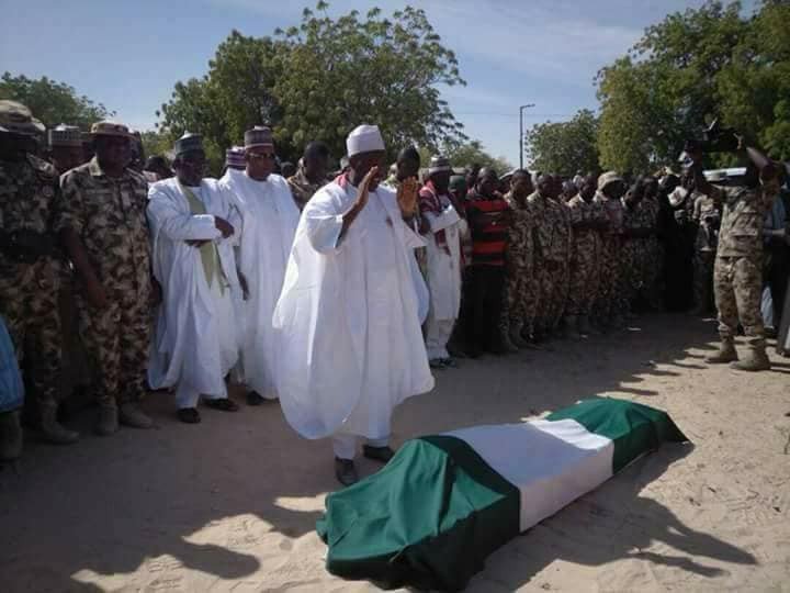 Photos: Borno state governor, Kashim Shettima, attends burial of a gallant soldier killed in a recent Boko Haram attack