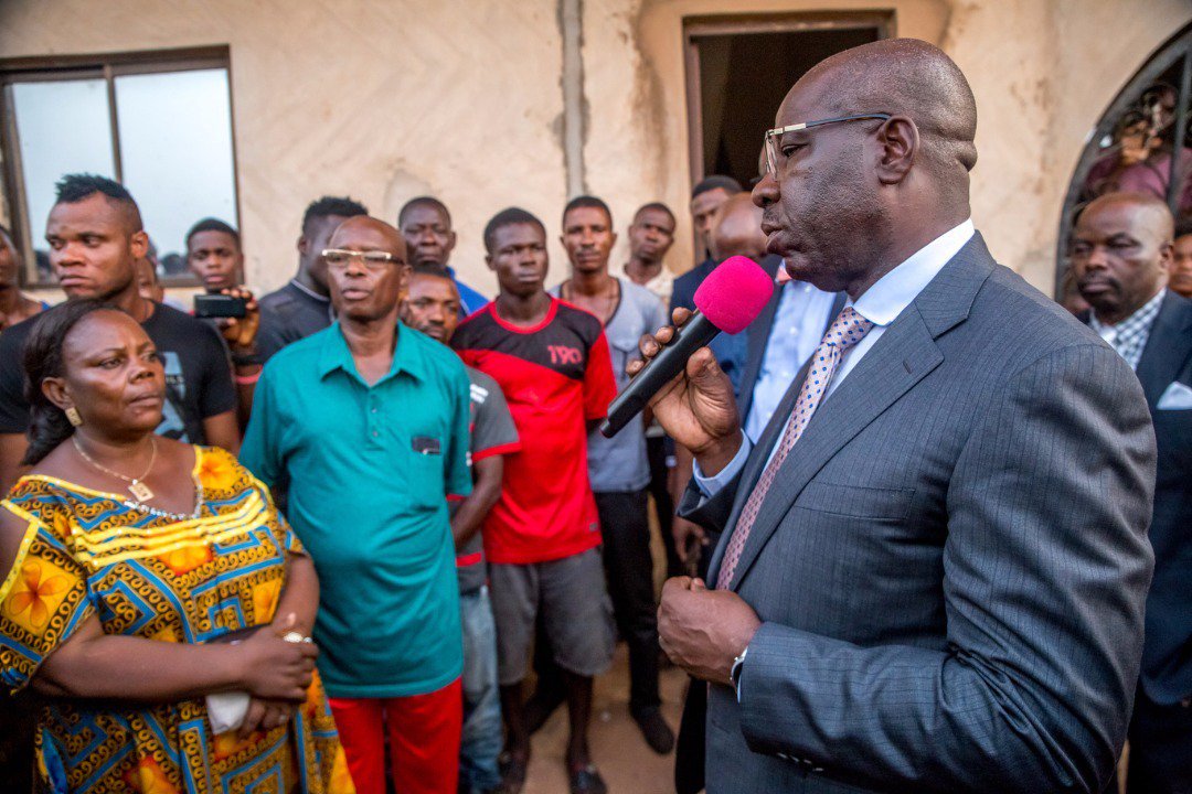 Photos: Edo state governor, Godwin Obaseki, visits family of commercial driver pushed to his death by police officers