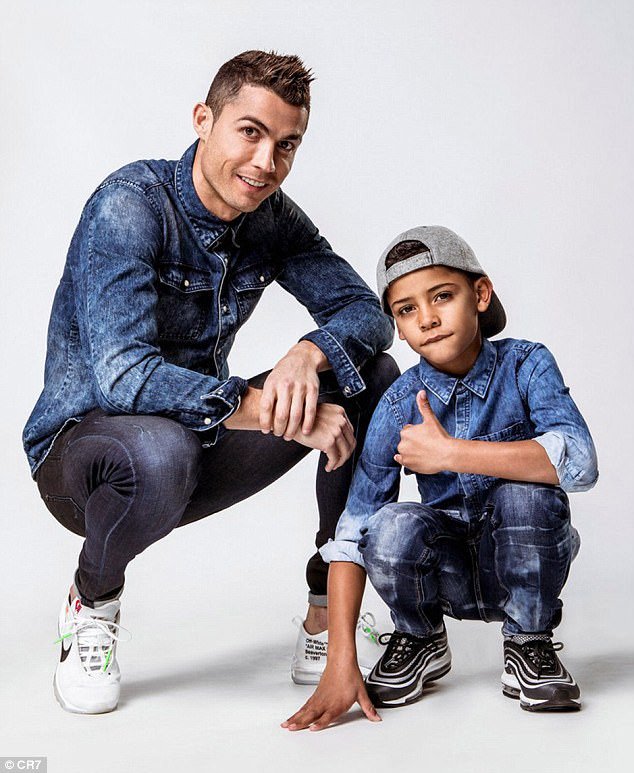  Father & Son: Cristiano Ronaldo and Cristiano Jr rock matching denim to promote their new clothing campaign (Photos)