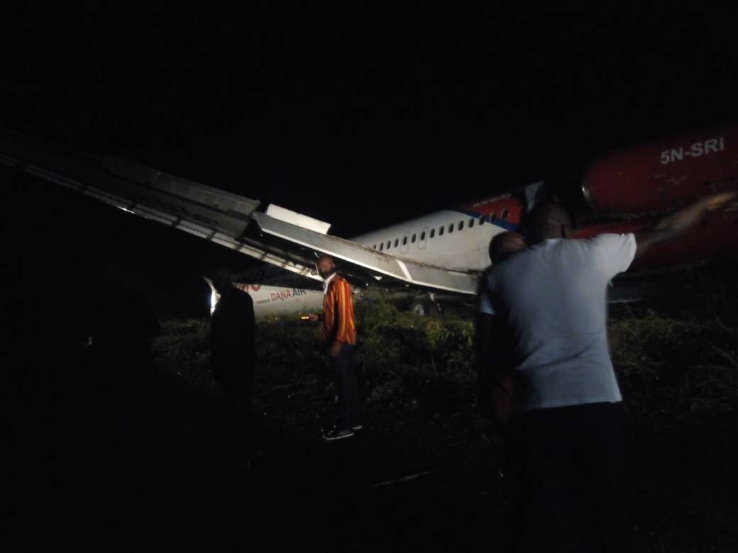 Dana aircraft overshoots runway in Port Harcourt, lands in the bush(photos)
