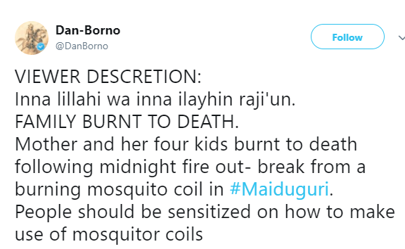 Graphic photos:?Mother and four kids burnt to death following midnight fire outbreak from a burning mosquito coil in Borno State