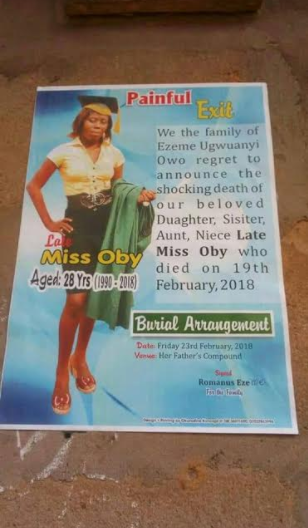 LIB Exclusive: Lady, the only child of her parents, collapses and dies during clearance at Federal Polytechnic Oko