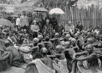 Photograph of the ceremony which formally incorporated the Ewi of Ado’s kingdom in the British Lagos Protectorate, from: The Queen’s Empire: a pictorial and descriptive