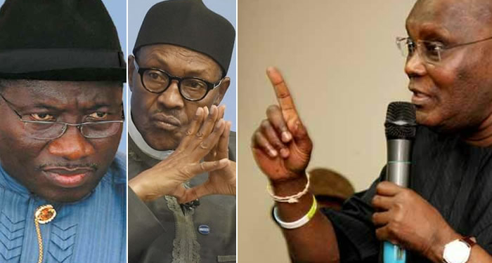 Ex-President goodluck Jonathan, President Muhammadu Buhari, Former VP and 2019 Presidential Aspirant, Atiku Abubakar.