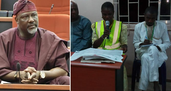 Senator Dino Melaye, INEC Staff during verification exercise