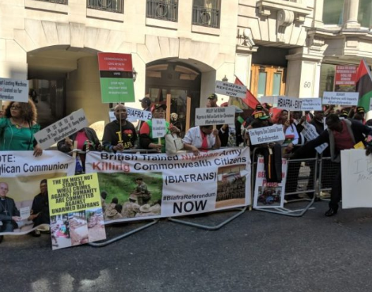 Photos of?Biafra agitators protesting in London as President Buhari meets the Queen