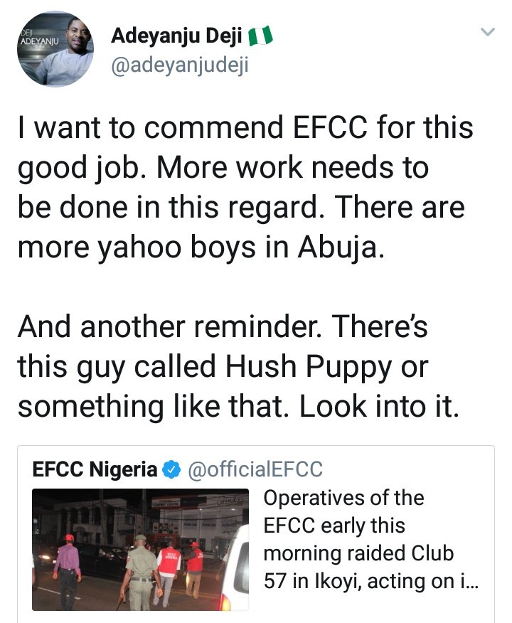 Deji Adeyanju tells EFCC to investigate Hush Puppi while reacting to the arrest of alleged Yahoo boys