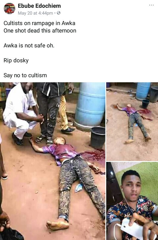 One student shot dead as rival cult groups go on rampage in Awka, Anambra State (photos)