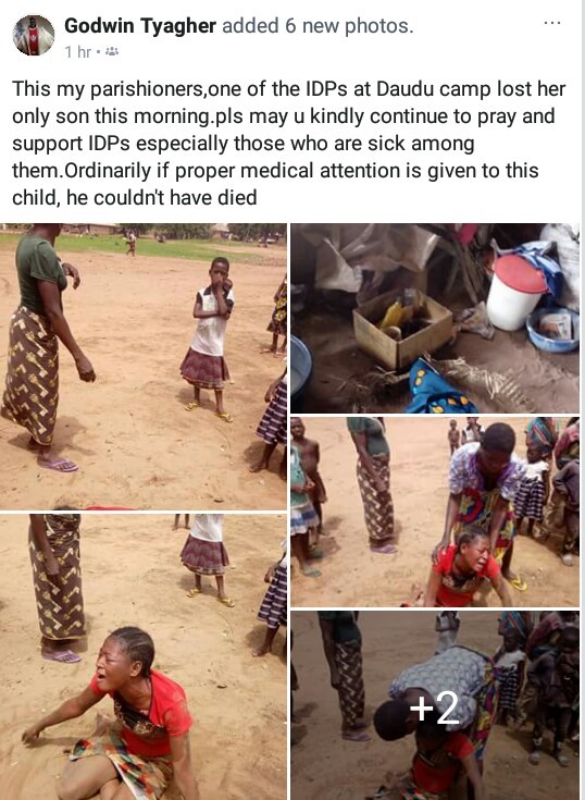 Photos: Young woman wails in grief after her only child dies at IDP camp in Benue