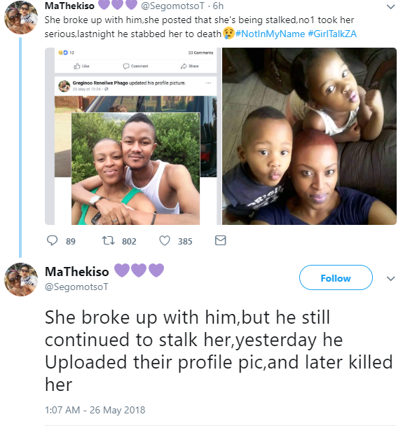 Lady stabbed to death by her boyfriend for breaking up with him