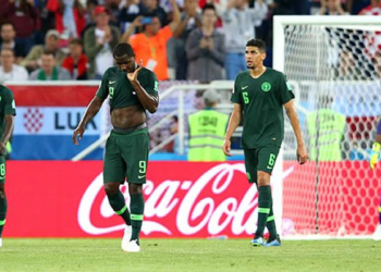 Super eagles defenders, goal keeper after conceiving a goal during Nigeria Vs Croatia