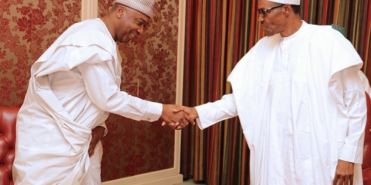 Senate President, Bukola Saraki in a meeting with resident Muhammdu Buhari