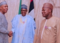 Senate President Bukola Senate President Saraki and Speaker Yakubu Dogara meeting with President Muhammadu Buhari