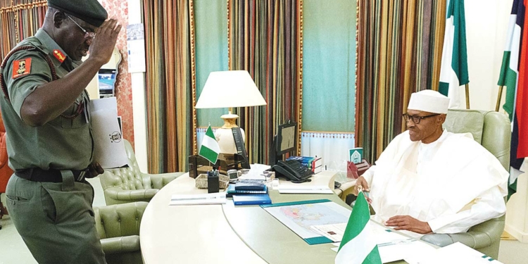 Filed Photo: COAS Tukur Buratai in a meeting with President Muhammed Buhari