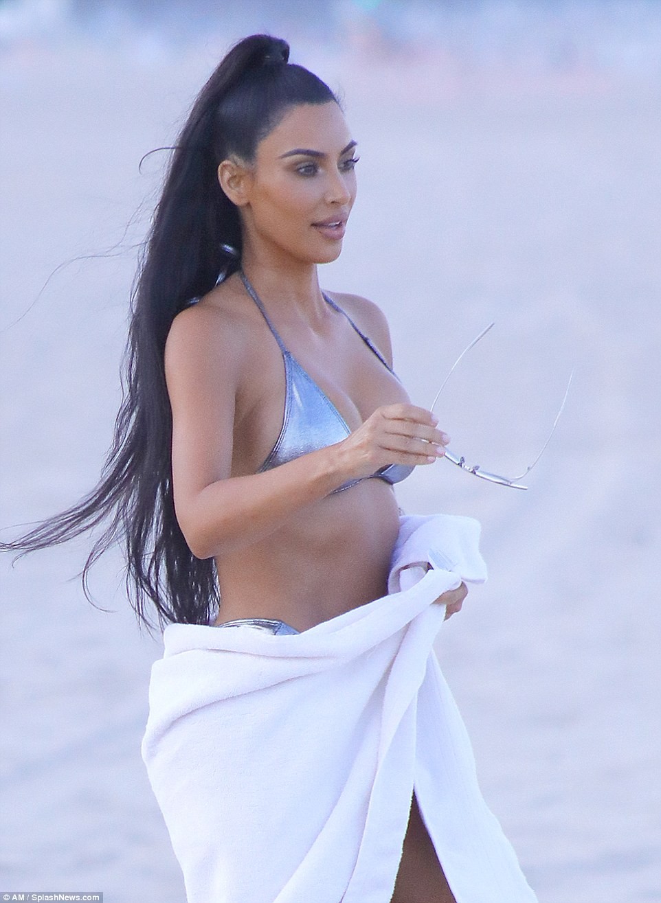 The Looks Beach A Best Kardashian On Kim Hot In Silver Bikini