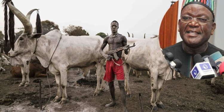 Fulani Herdsmen; Inset: Benue State Governor, Samuel Ortom
