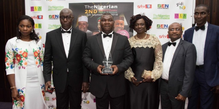Chief of Civil Military Affairs [CCMA], Major General Nuhu Angbanzo, Leader of the Nigerian Army delegation and representatives of The Chief of Army Staff at TheNigerian News Awards and Honours in London where Lt. General TY Buratai was honored as a “Millenium Achiever” for sustaining the victory against Boko Haram.