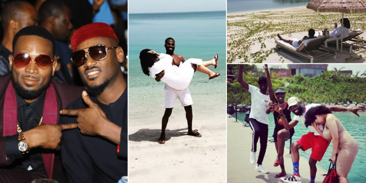 D'banj, 2face and their wives in Dubai Vacation