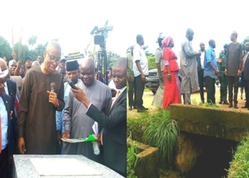 Nigeria Minister of Industry, Trade and Investment, Okechukwu Enelamah commissioning gutter and drainage