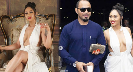 Actress Rosy Meurer goes braless in stunning white dress, steps out with Ramsey Noah for ‘Merry Men’ in Abuja (Photos)