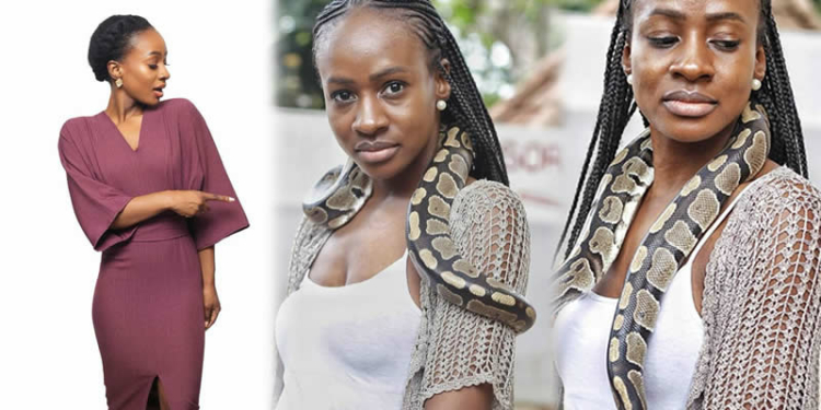 Anto poses with python during her trip to Benin Republic