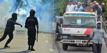 Police fire teargas, shoot at Saraki, Dogara, Ben Bruce, others at INEC office