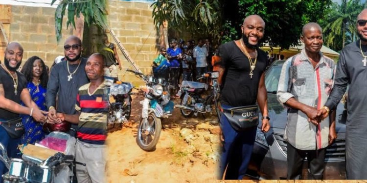 Kcee and E-money give out motorbikes and a car to youths