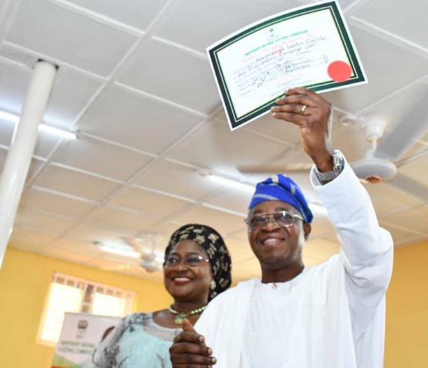 Photo: INEC presents?certificate of return to Gboyega Oyetola as Osun State Governor-elect
