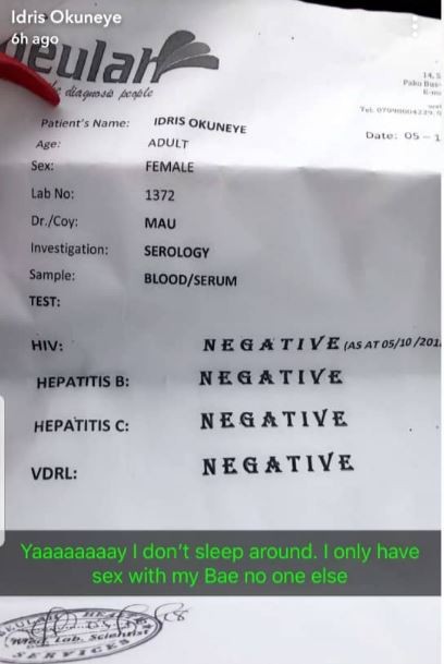 Photo:?Bobrisky shares result of his HIV test