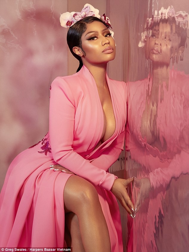 Nicki Minaj stuns in cleavage-baring gowns for the Music Icon issue of Harper