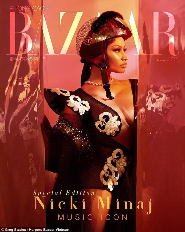 Nicki Minaj stuns in cleavage-baring gowns for the Music Icon issue of Harper