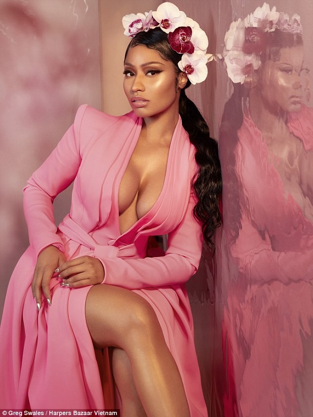 Nicki Minaj stuns in cleavage-baring gowns for the Music Icon issue of Harper