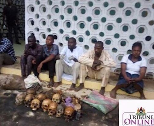 Couple and three other suspects arrested with 11 human skulls in Kwara State (Photo)