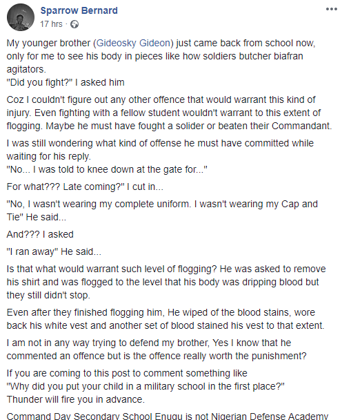 Soldiers batter schoolboy, 15, until he bled through his clothes because he did not wear the complete school uniform (photos)
