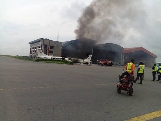 Photos from the scene of the Overland aircraft that caught fire at Lagos Airport