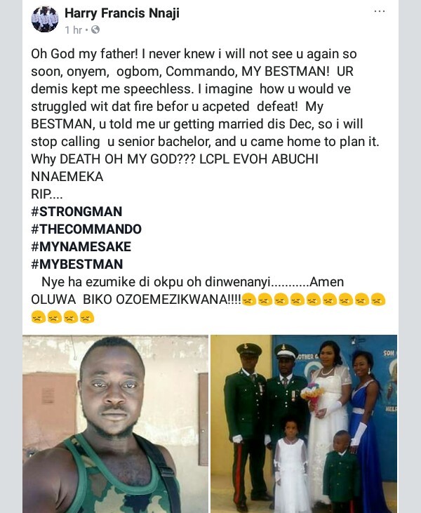 Photos: Young soldier who fought gallantly against Boko Haram among 24 victims of Abia pipeline explosion