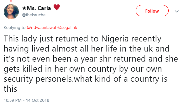 Nigerian lady who relocated home from the UK last year, allegedly shot dead by the police in Abuja