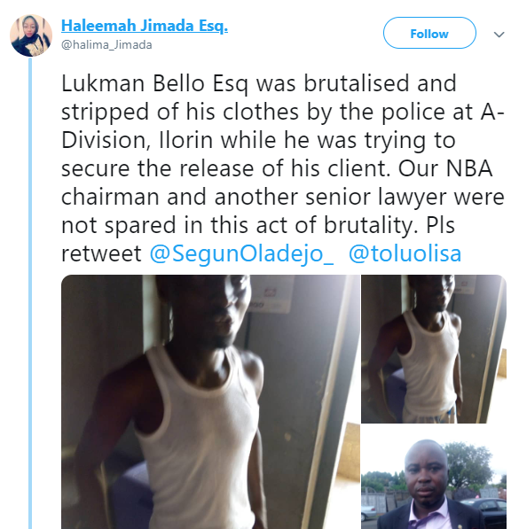 Lawyer stripped of his clothes and thrown into the cell while attempting to secure the release of his client from their custody in Kwara(photos)