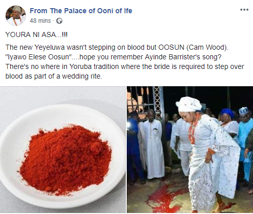 Ooni of Ife says his new wife never stepped on blood, gives clarification