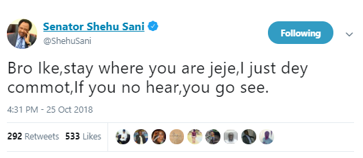 "Stay where you are jeje" - Shehu Sani advices Senator Ike Ekweremadu not to decamp to APC