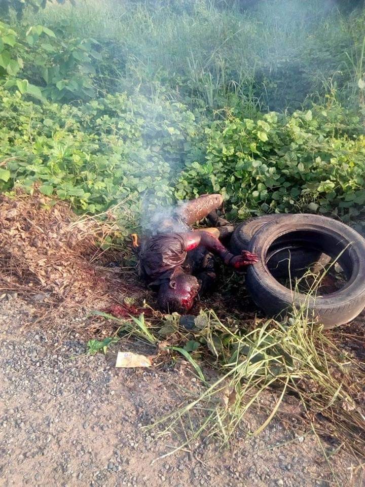 Photos: Man pretending to be insane burnt to death by mob after he was caught picking women