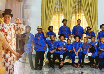 Blessed Nigerian woman shows off her 16 grandsons during her 70th birthday celebration