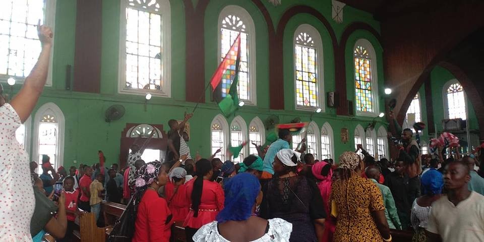 Photos: IPOB members disrupt church service in Abia after priest asked them to pray for a peaceful 2019 election