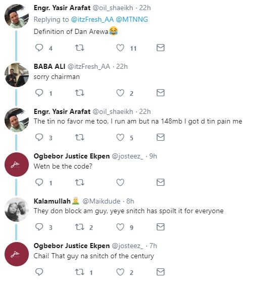 Angry Nigerians call out Twitter user after he reported a cheat code that enables people get 5GB data with just N50 on MTN